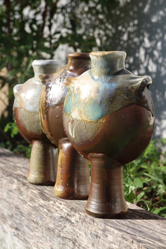 Trio of Wood Fired Pilgrim Bottles by Ethan Powell