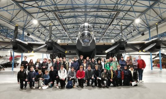 Pupils at the RAF Museum with the Avro Lancaster
